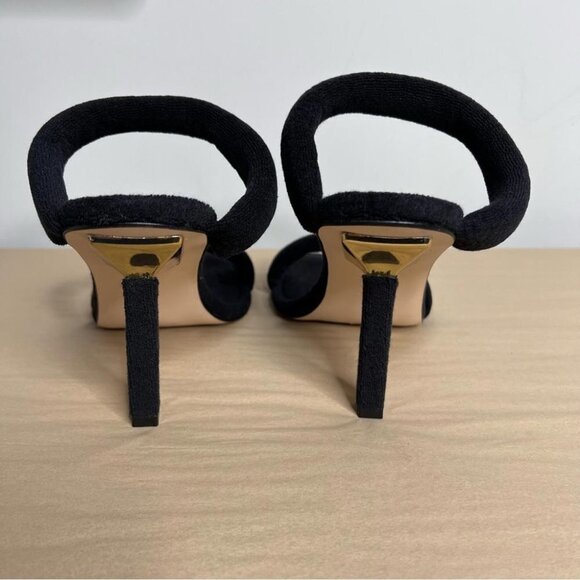 Good American Womens Size 9 Terry Ankle Wrap Sandals Black Stiletto NEW Slide On - Picture 7 of 13